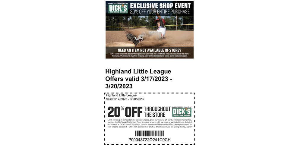 Dick's Sporting Goods HLL Coupon weekend - March 17-20